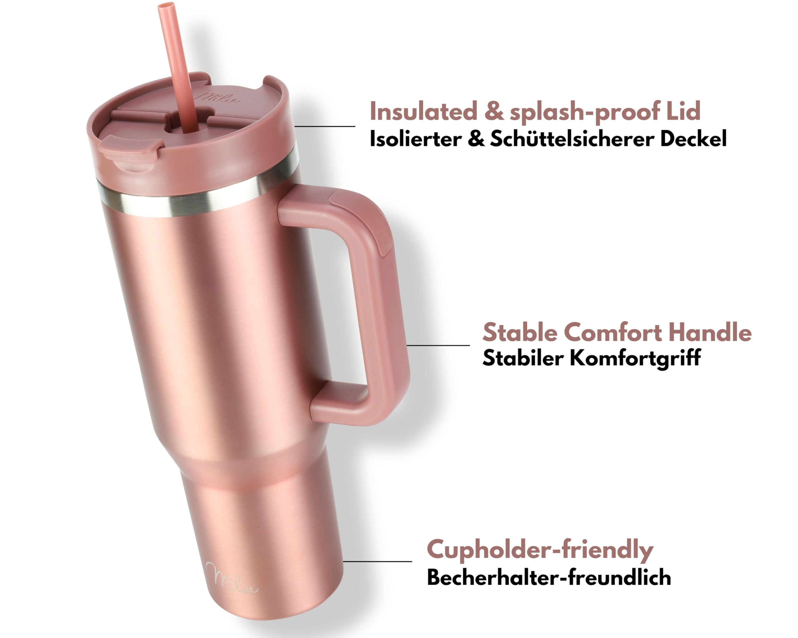 Milu Dubbelwandige thermobeker 1200 ml met rietje en handvat, 24 uur ijskoud /12 uur warme tumbler van roestvrij staal met handvat, thermosfles om mee te nemen (Aurora, 1200 ml