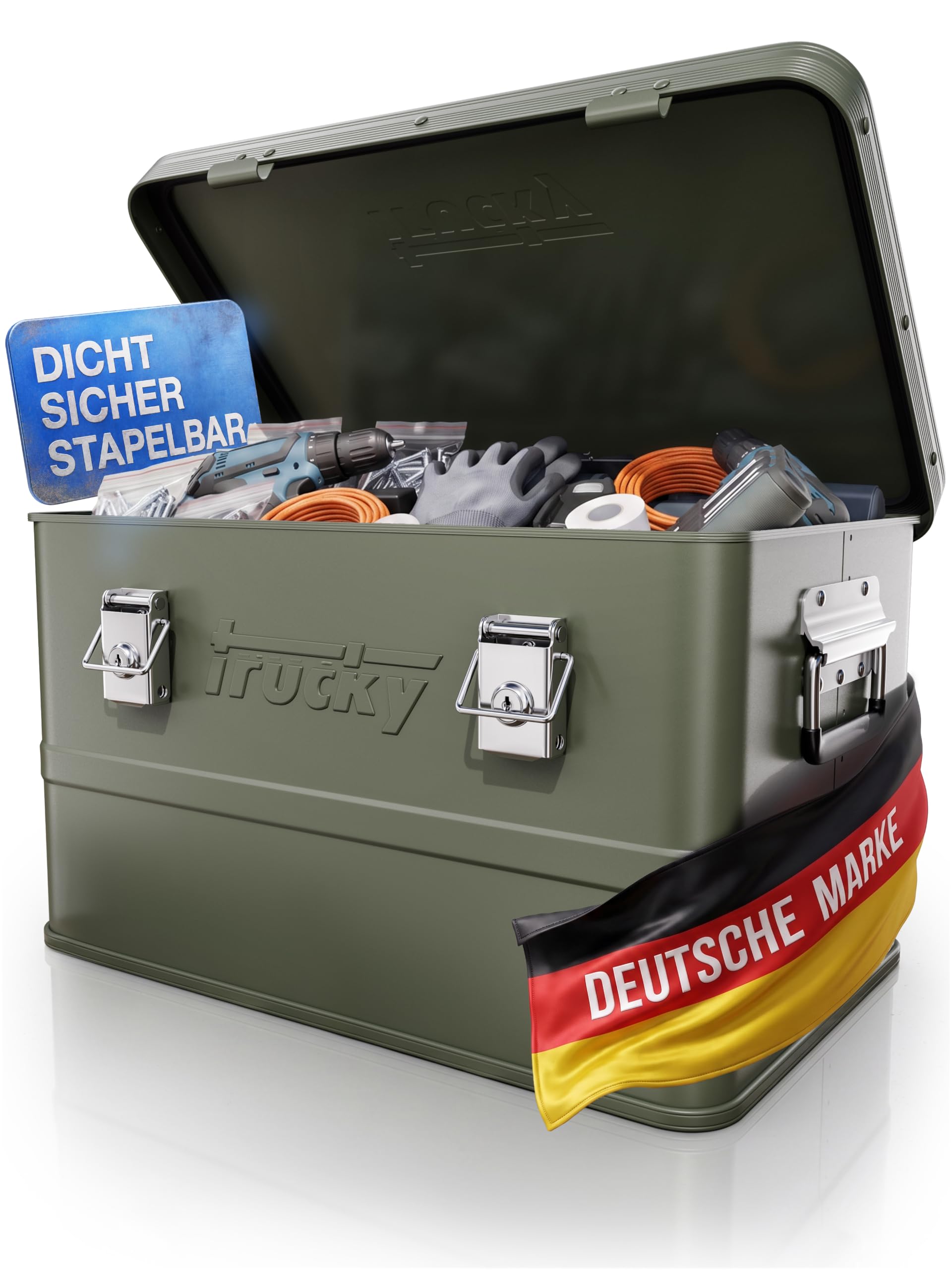 Trucky Aluminium Box mit Deckel 30L Grün Alukiste Alu Kiste Abschliessbar | Transportbox, Metallbox, Aufbewahrungsbox, Metallkiste