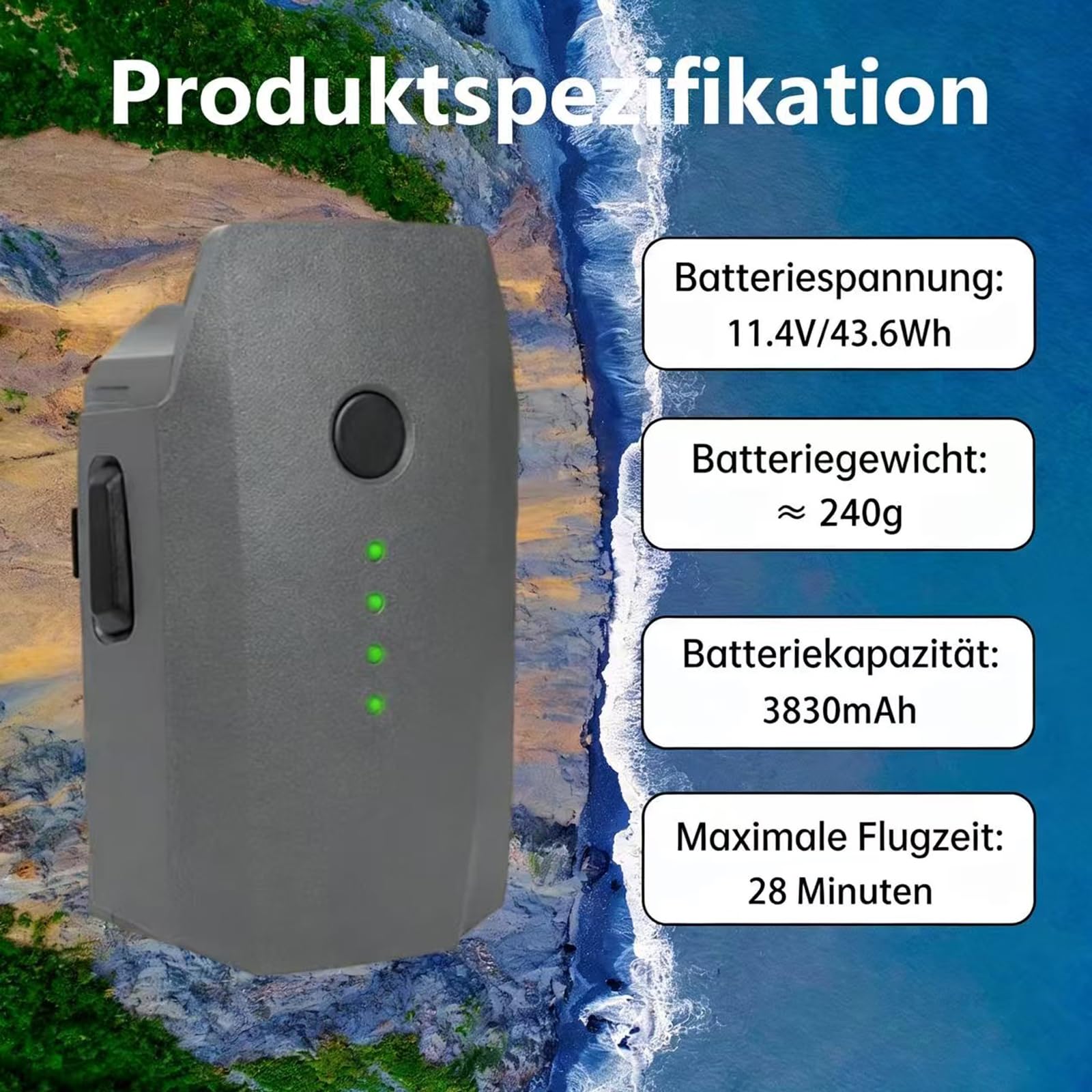 Mavic Pro Akku, 3830 mAh 11.4 V Max Flugzeit 31 Minuten – Ersatzakku für DJI Mavic Pro (Platinum/Alpine White) Drohne