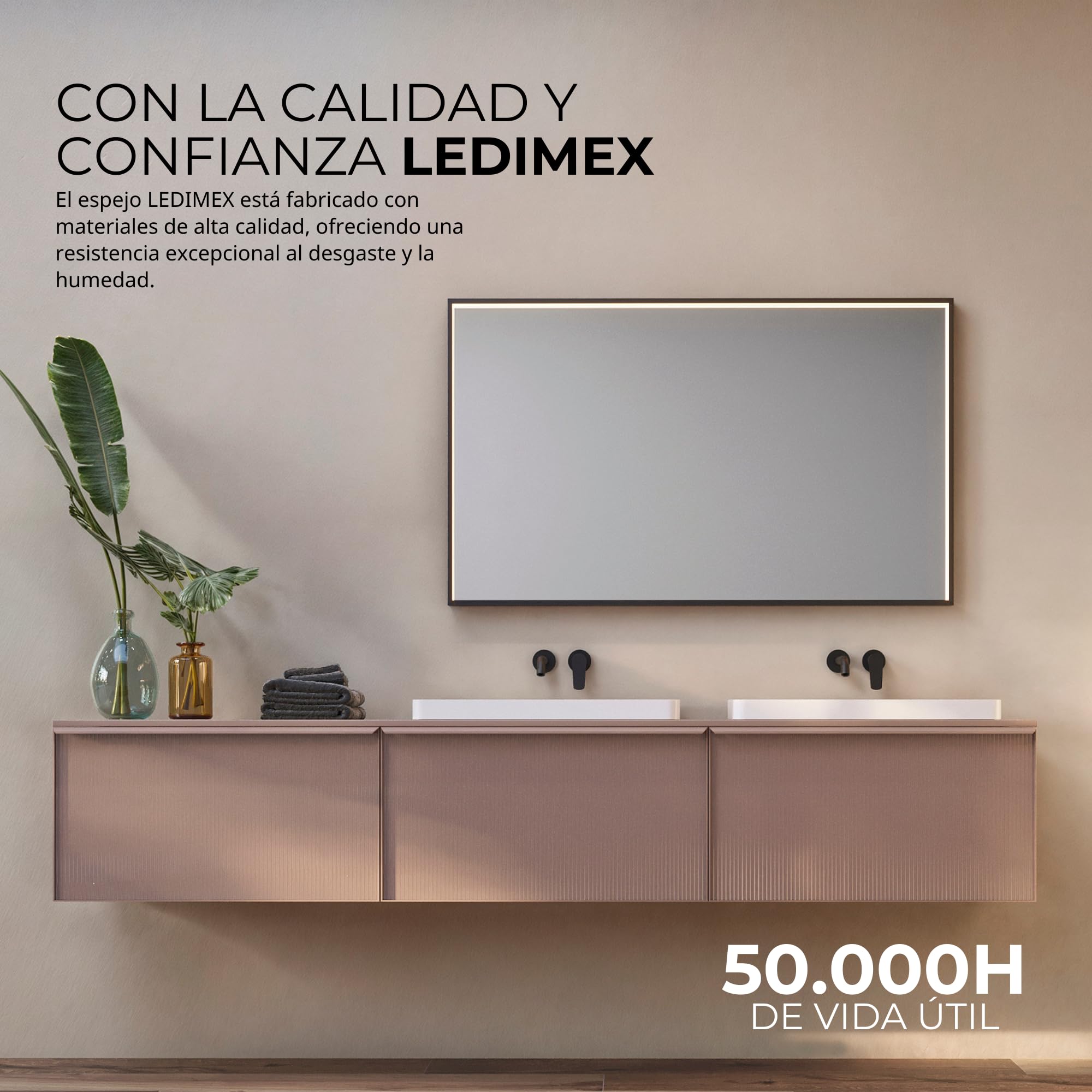 NOLUXA LEDIMEX - Espejo Baño con Luz LED y Antivaho 120x80cm con Marco Negro Mate | Espejo Inteligente Rectangular con Luz Perimetral Tri-LED (Cálida, Neutra y Fría) y Sensor ON/Off | Serie Ability