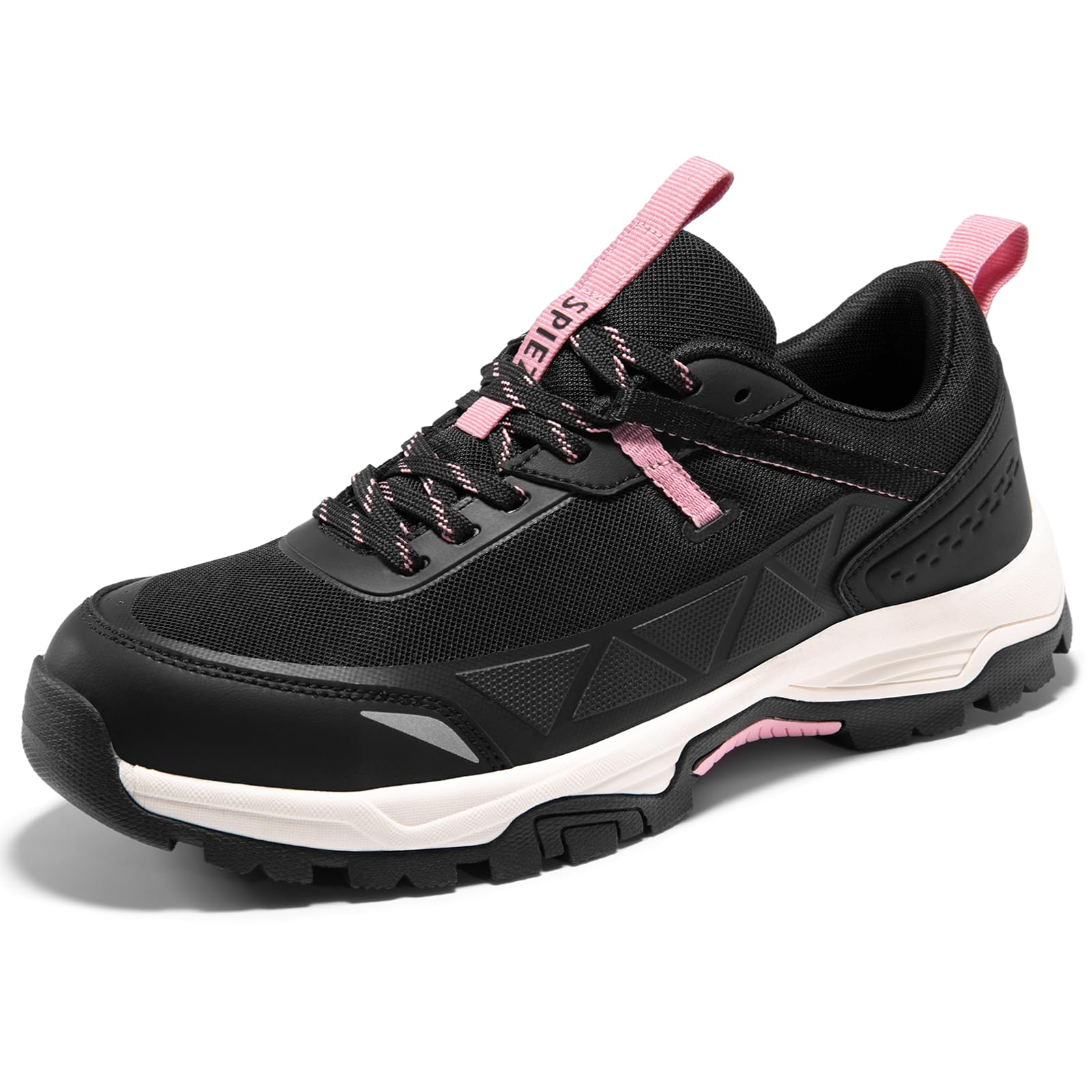 SPIEZ Zapatos de Seguridad para Mujer Ligeros - Zapatos de Trabajo con Punta Compuesta Transpirable, Resistente al Desgaste Zapatos de Senderismo para Exteriores, Negro Rosa EU35-41