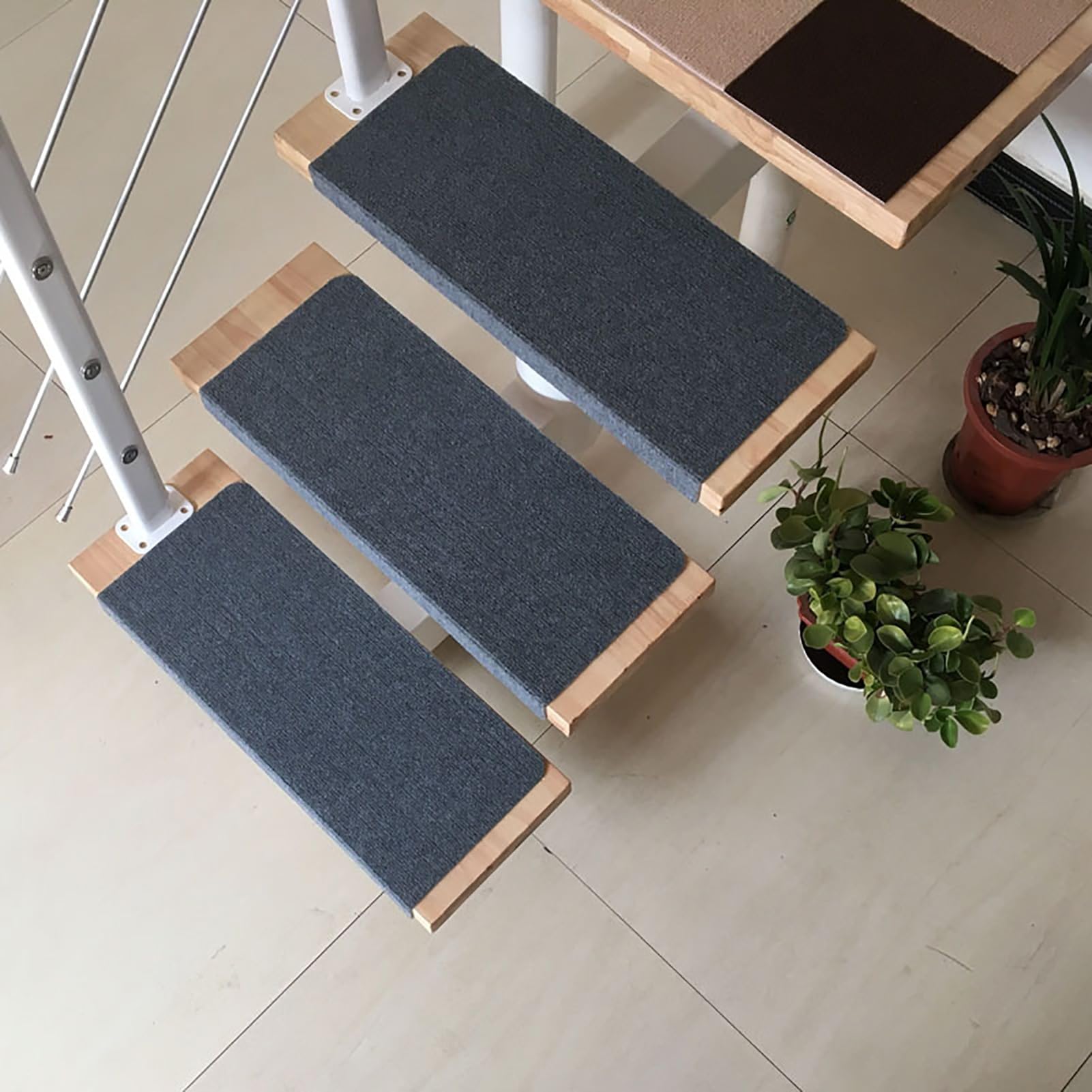 Alfombrillas de escalera antideslizantes grises de 24x60 cm, juego de 15 piezas a medida
