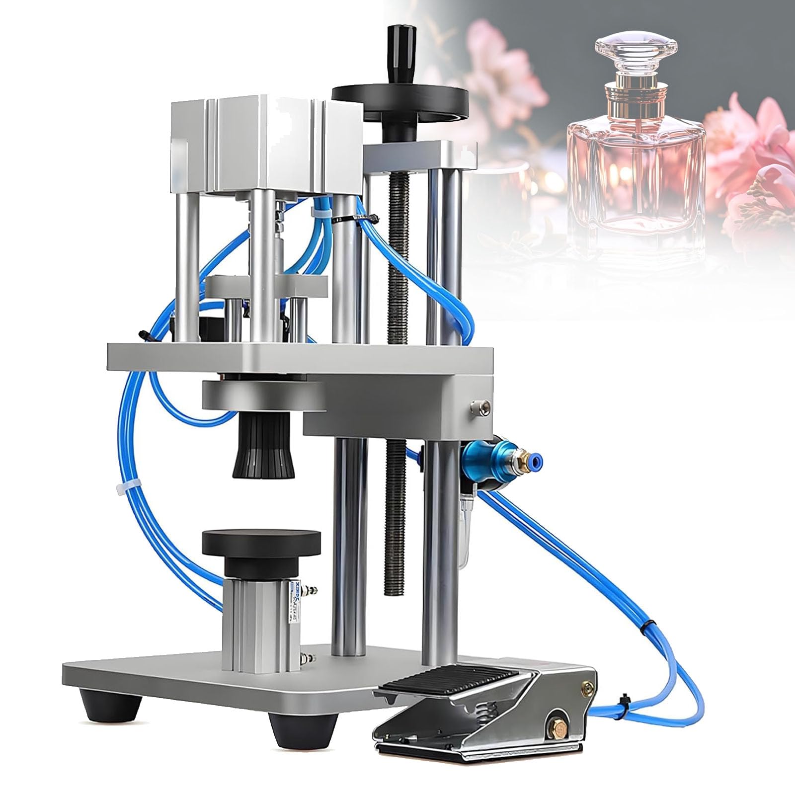VILA SMO 13-20mm Vial Crimper Pneumatic, Perfume Bottle Capper With Foot Switch Completeset, Height Adjustment, For 13-20mm Caps, Ideal Machine For Neck Rings And Vial Top Capping 20mm