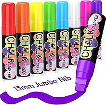 Jumbo Kreidestifte Kreidemarker für Tafel Fenster Abwaschbar: 15MM 8 Farben Kreidestift Fensterstifte Chalk Markers, Glasstift Fenstermalstifte Tafelstifte Abwischbar Kreide Flüssigkreide Tafelstifte