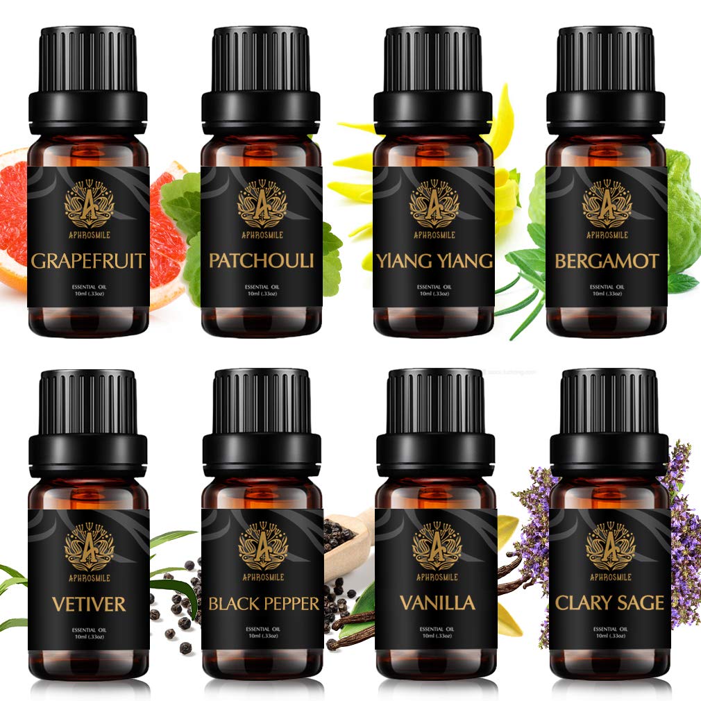 Aromatherapie Bergamotte ätherisches Öl Set für Kerze&Seife machen,100% reine Vanille ätherische Öle Kit,8x10ml ätherische Öle Set-Patchouli,Clary Salbei,Vetiver Öle...für Massage