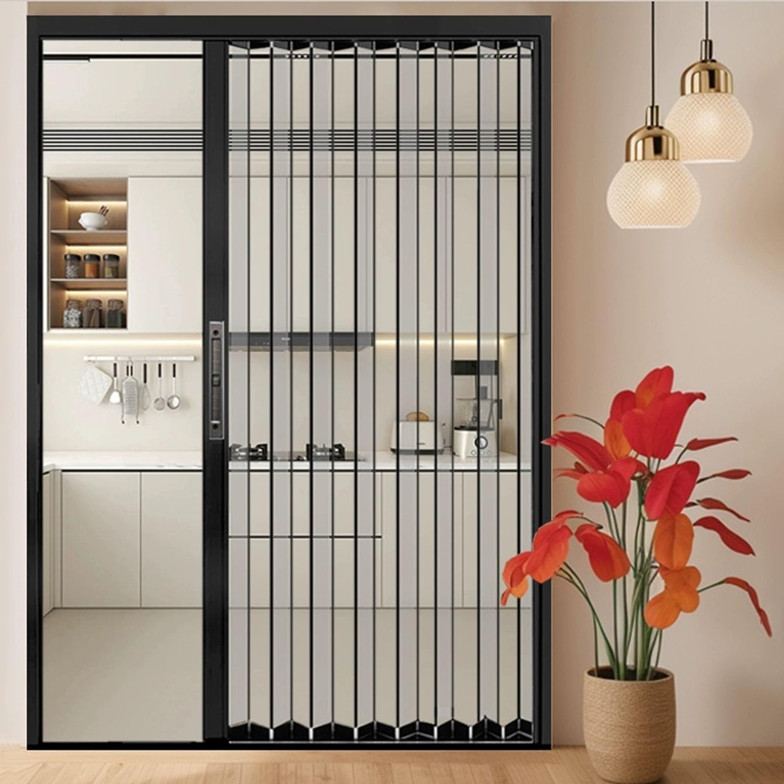 Porta a fisarmonica acrilica con isolamento termico e serratura, funzionamento regolare per bagno o dispensa