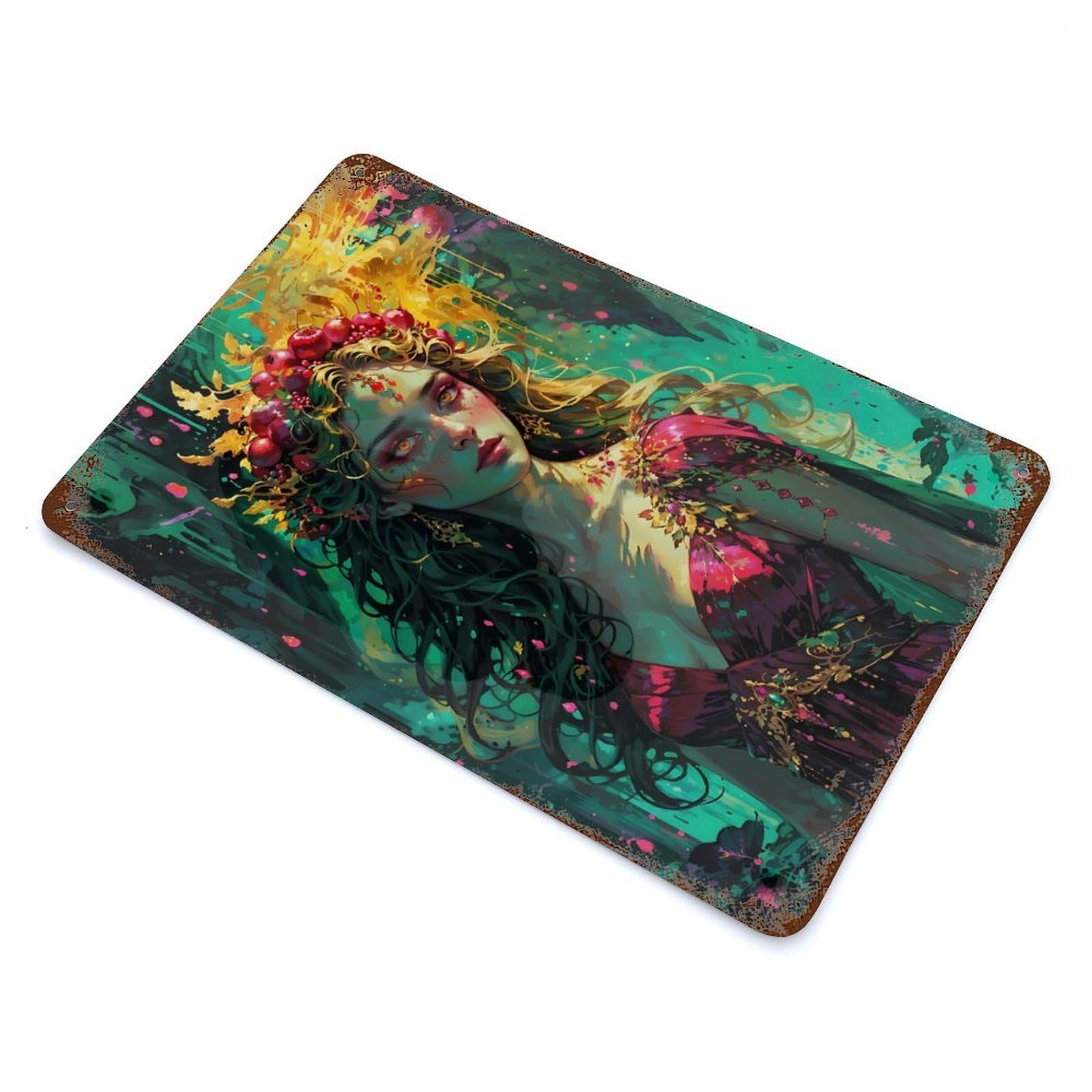 Persephone Queen of Dual Realms Rust Effect Tin Sign 11.8"x7.9", Farmhouse Wall Decor for Farmhouse, Kitchen And Entryway Decor