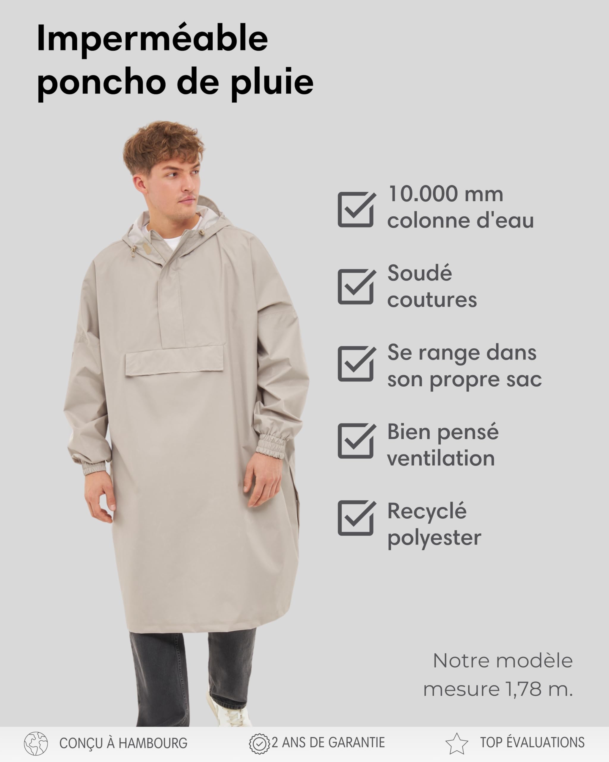 LARKSON Poncho de Pluie Femmes Hommes - Lykke - Imperméable Unisexe pour Vélo Outdoor Festival - 10.000mm Colonne d'Eau - Veste de Pluie Étanche avec Capuche & Coutures Soudées