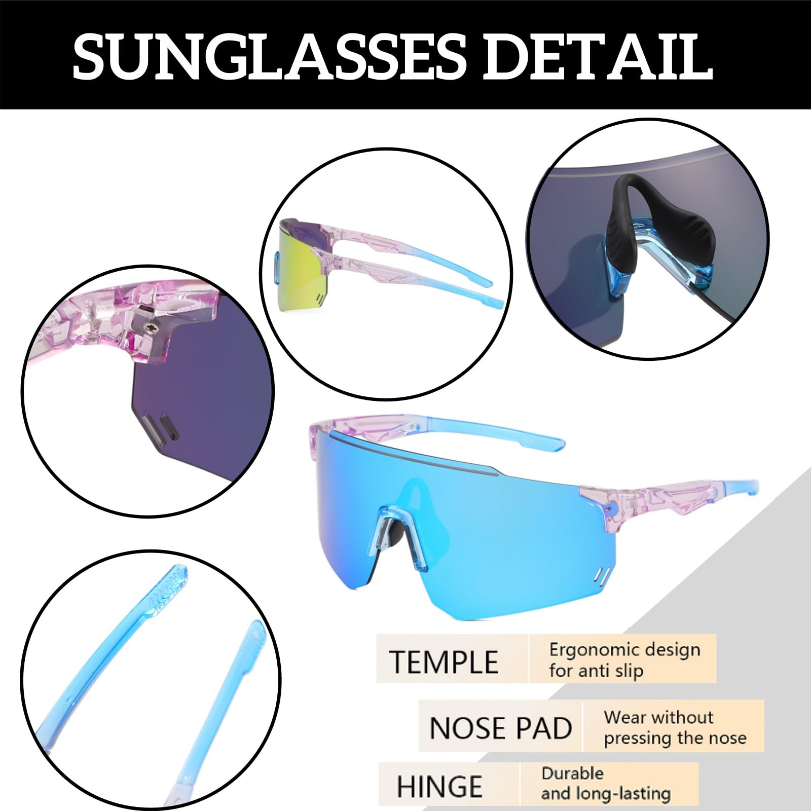 GNOLONG Sports Cycling Sunglasses Frameless Sun Glasses UV400 Protection Eyewear for Men Women Cycling Running Fishing Riding (Clear Blue Pink) - Image 3