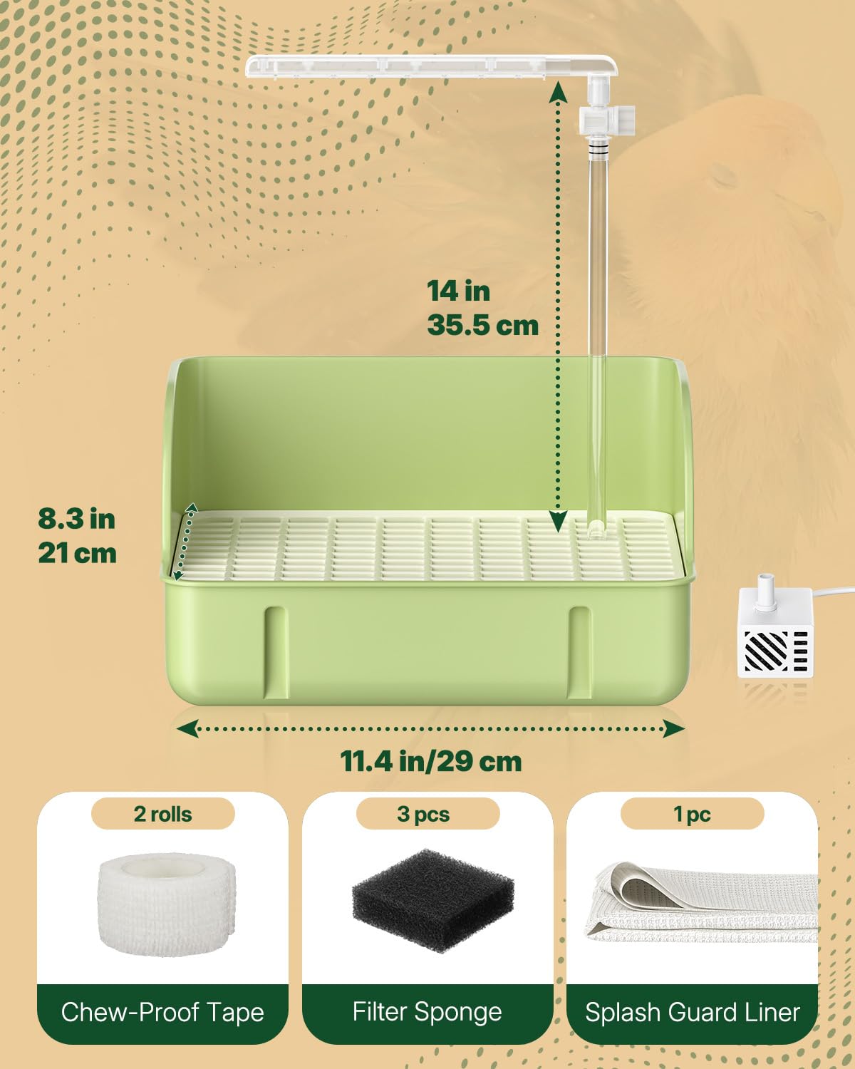Pawfly Automatic Bird Bath for Cage, Bird Bath with Pump, Filter Sponges & Splash Guard Liner, Large Bird Shower with Running Water, Indoor Parrot Bath for Pet Birds, Bird Cage Accessories - image 2