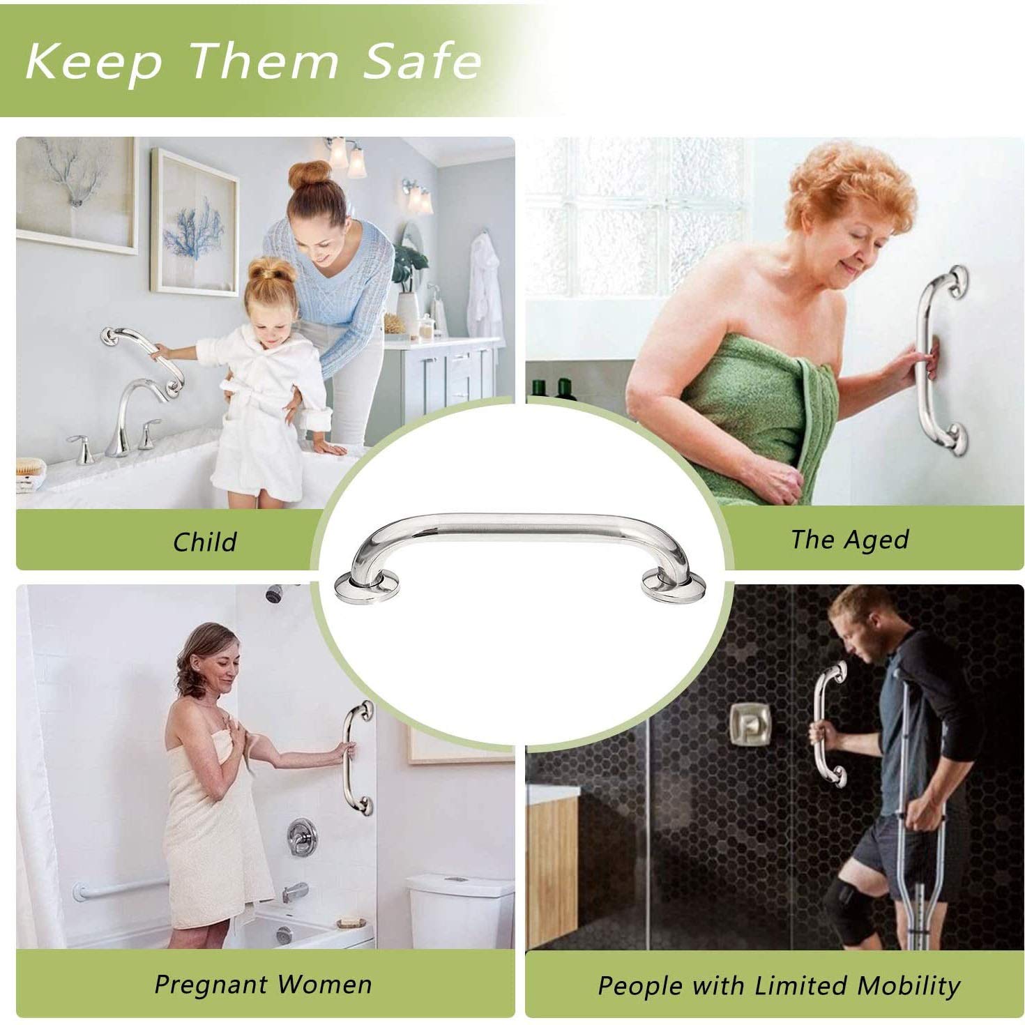 Barra de agarre de seguridad para baño, barra de agarre de ducha de acero inoxidable cromado para pasamanos, ducha de bañera, agarre de mano, baño, cocina, escaleras (tamaño: 60 cm)