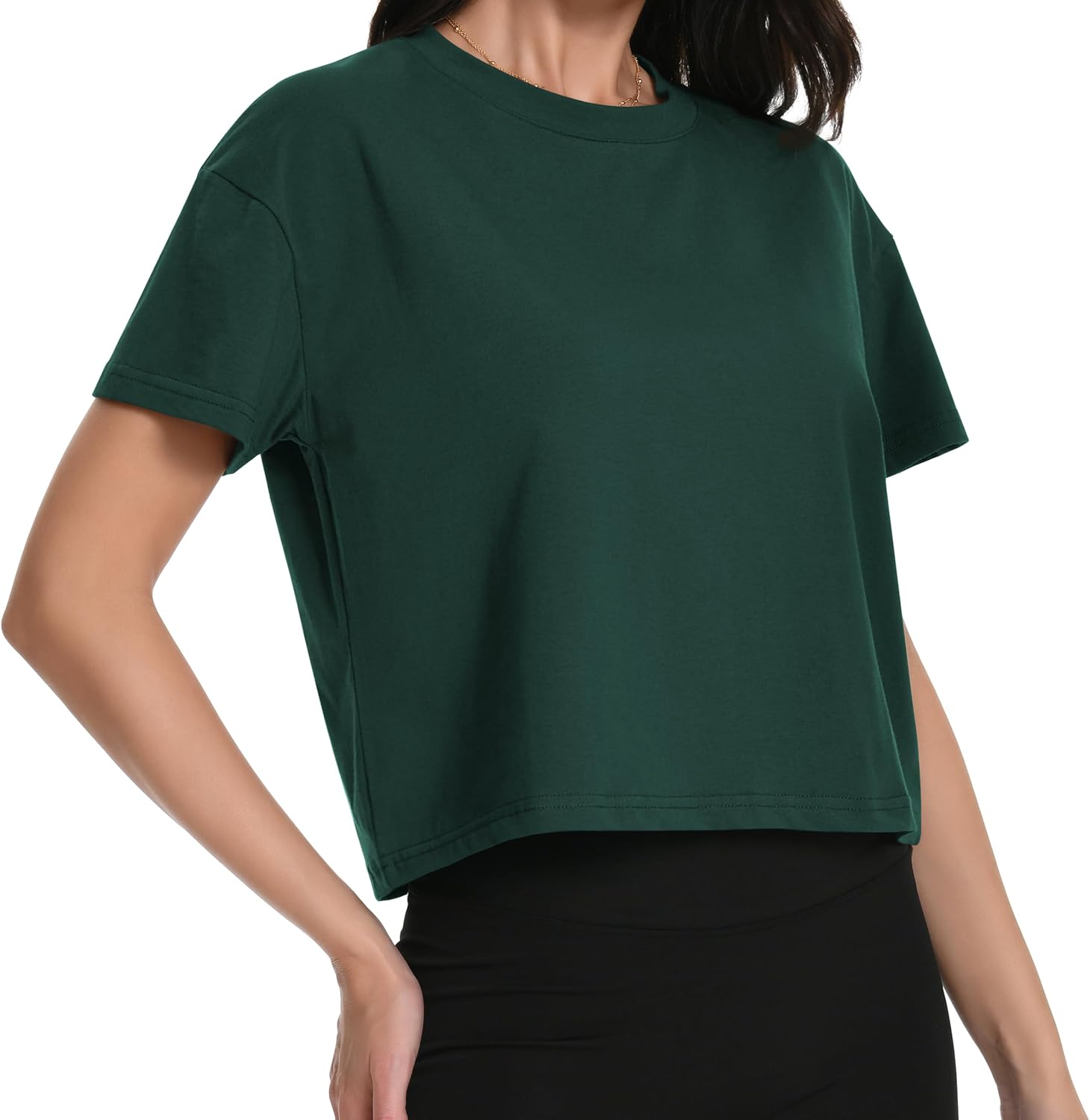 Workout Crop Tops Oversized Tshirts for Women Drop Shoulder Cotton Short Sleeve Tees Boxy Yoga Shirts 2026