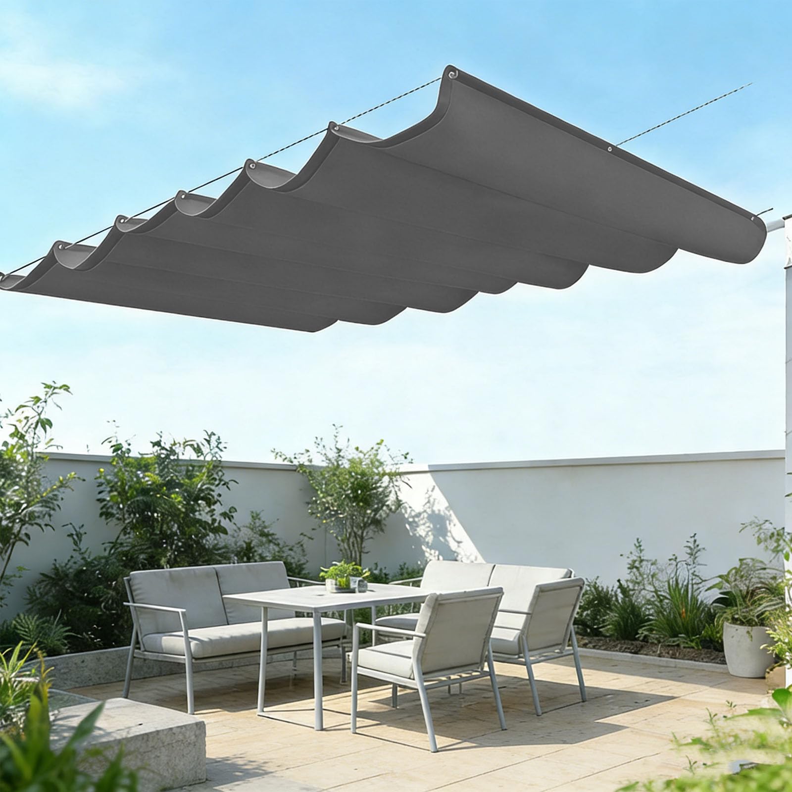 Sun Shade Sail Retractable Wave Rectangle Awning Canopy, Retractable Wave Sun Shade Sail,Protection, Sun Protection for Patio, Pergola, Garden-dark gray||120x700cm