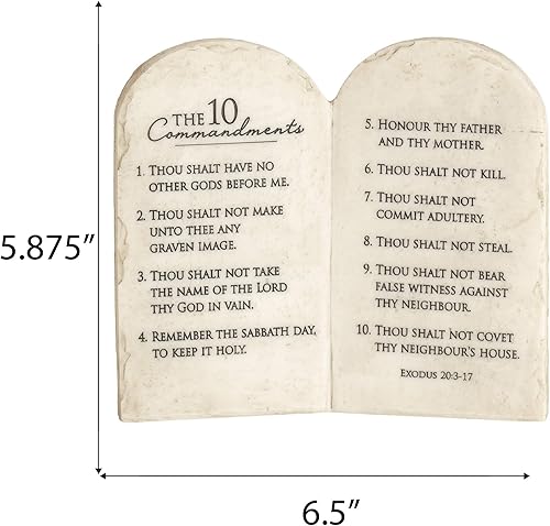 Miniatura 6 de Dicksons 10 Commandments Whitewash Stone Tablet 6 x 6.5 Placa decorativa de resina para pared y mesa