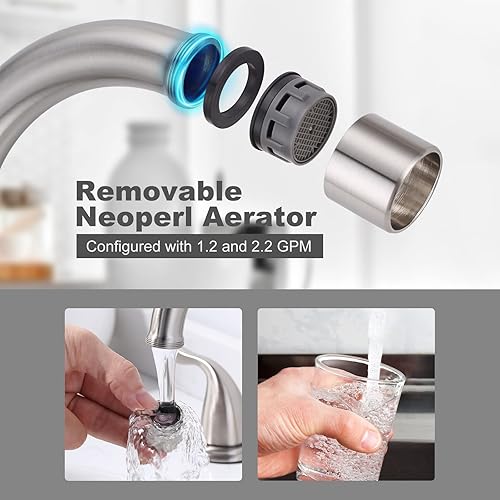 Miniatura 6 de Grifos de baño para fregadero ARCORA de 3 agujeros de 8 pulgadas, grifo de baño generalizado de níquel cepillado, 2 asas, lavabo de baño con montaje