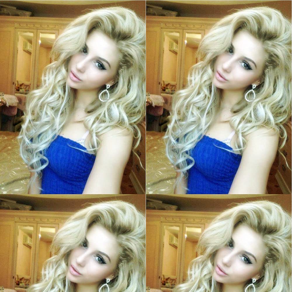 24" Platinum Blonde Lace Front Wigs for Women, Natural Blonde Highlight Hair Heat Resistant Synthetic Lace Front Wigs for Women Daily Use Cosplay Party Drag Queen Wig