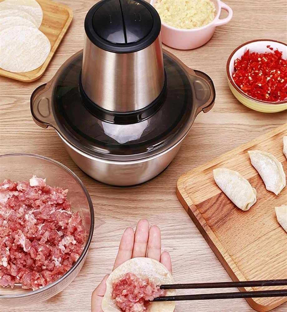 Robot de cocina eléctrico, mini picadora eléctrica para carne, verduras, frutos secos, cuenco de acero inoxidable de 2 L, 2 velocidades, fácil de limpiar, 300 W