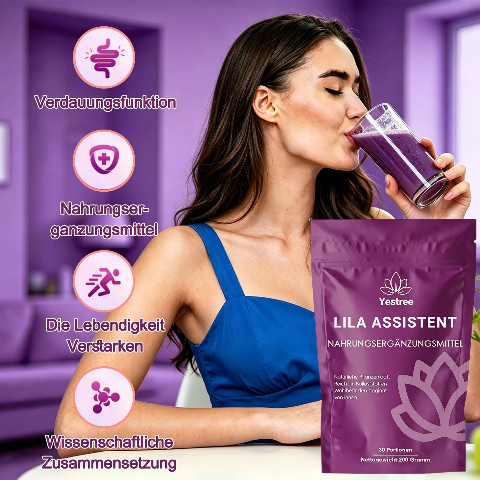 2 Pack Lila Superfood Pulver 200g – Lila Mix mit Aronia, Papaya, Heidelbeere, Inulin | Ballaststoffreich & Vegan | Natürliches Pflanzenpulver für Alltag & Ernährung