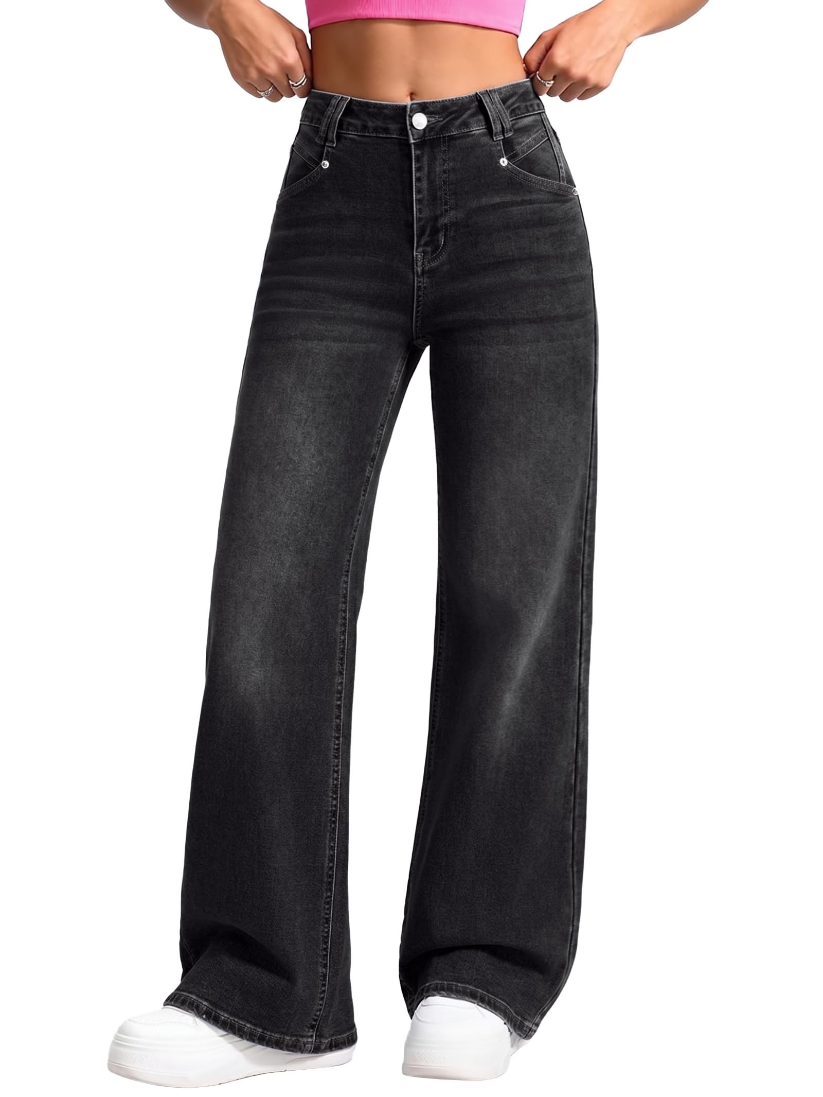 EMMIOL Baggy Jeans Damen High Waist Wide Leg Straight Hose