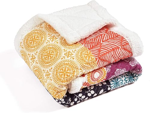Miniatura 9 de Lush Decor Manta Sherpa de rayas bohemias, 60 x 50 pulgadas, turquesa y naranja
