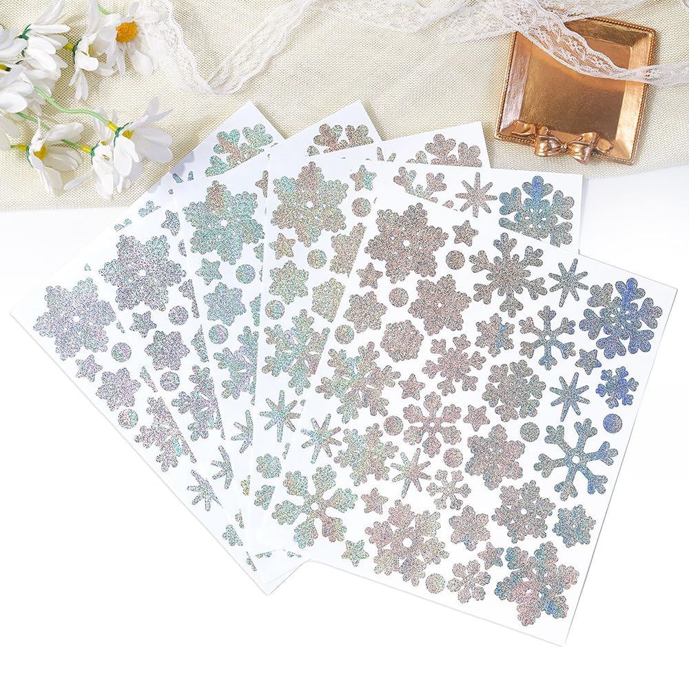 200 Stück selbstklebende Schneeflocken-Aufkleber – 10 Blatt abnehmbare, wasserdichte Vinyl-Glitzer-Aufkleber für Weihnachten, Winter, Urlaub, Party, Zuhause und DIY-Dekoration (Silber)