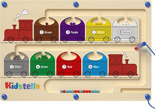 Laberinto magnético de color y números, laberinto magnético de madera para niños de 3 a 5 años, tablero de rompecabezas Montessori a juego de