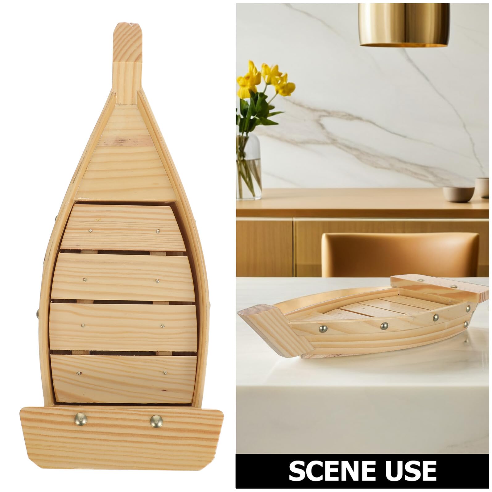 HEMOTON Bois Plat de Sushi, Style Japonerie, Forme Bateau