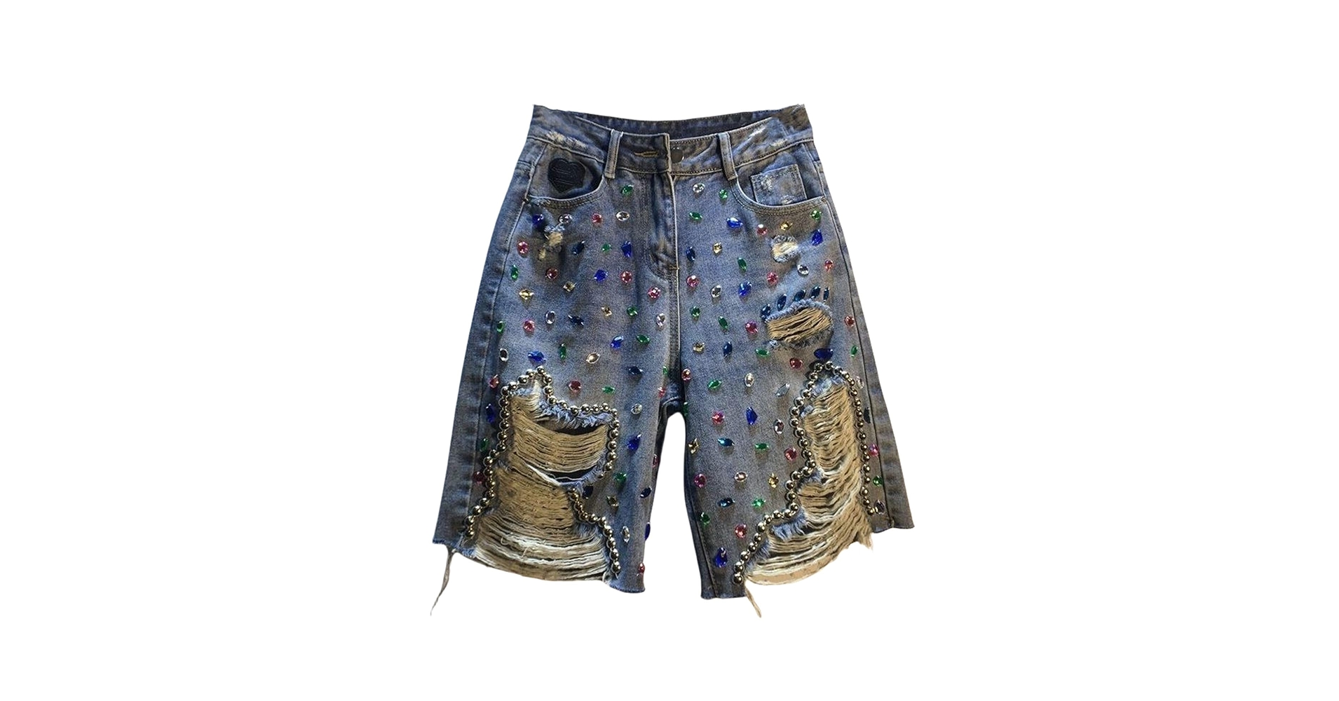 HGKPFGTF Womens Ripped Rhinestone Jean Shorts Distressed