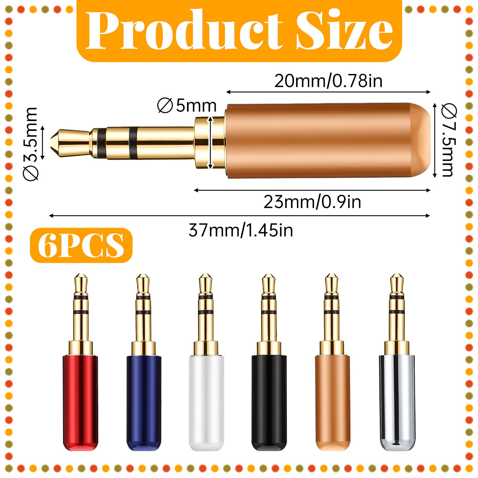 Trinkrittey 6 sztuk 3,5 mm wtyczka jack 3,5 mm wtyczka stereo 3-biegunowa wtyczka lutownicza złoty audio typ lutowania adapter metal stereo wtyczka jack do słuchawek