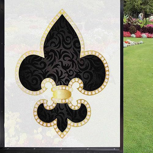 Wendaoblt Fleur De Lis - Película esmerilada para ventana estática, diseño de signia familiar, imagen reflectante para privacidad del hogar, bloqueo