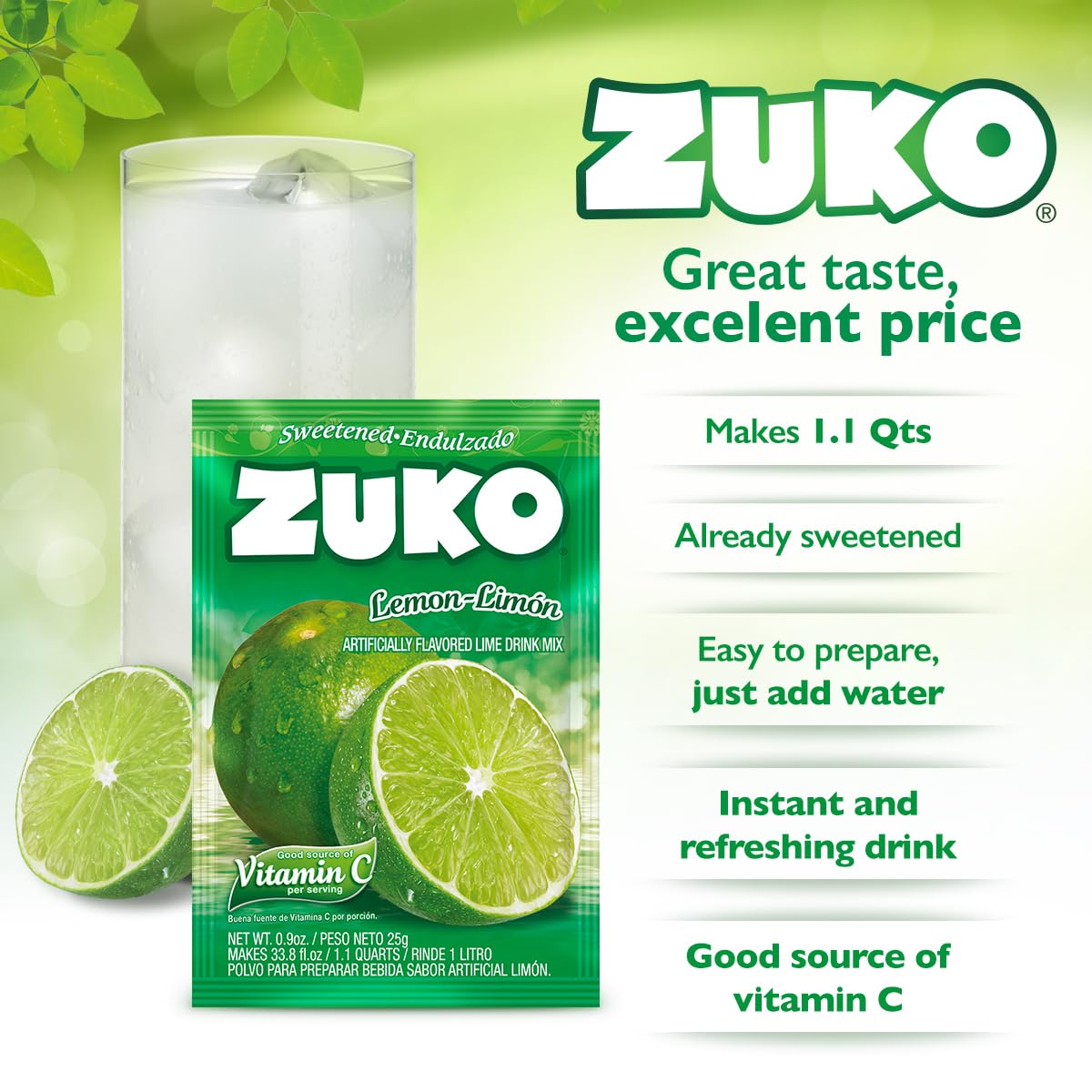 Amazon.com: Zuko Lime Powdered Drink Mix, No Added Sugar Needed