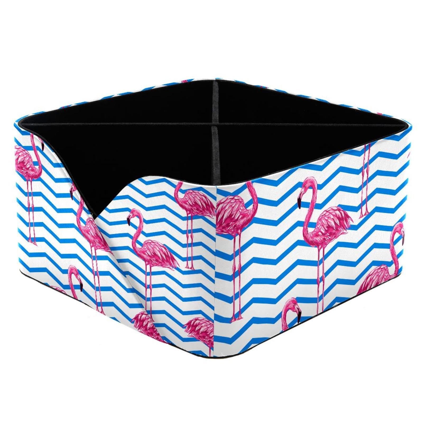 KengjuTesu Beautiful Tropical Pink Flamingos Geometric Stripe Pattern Desktop Organizer Pen Holder, Rectangular Pencil Cup for Office, Study and Makeup Stations