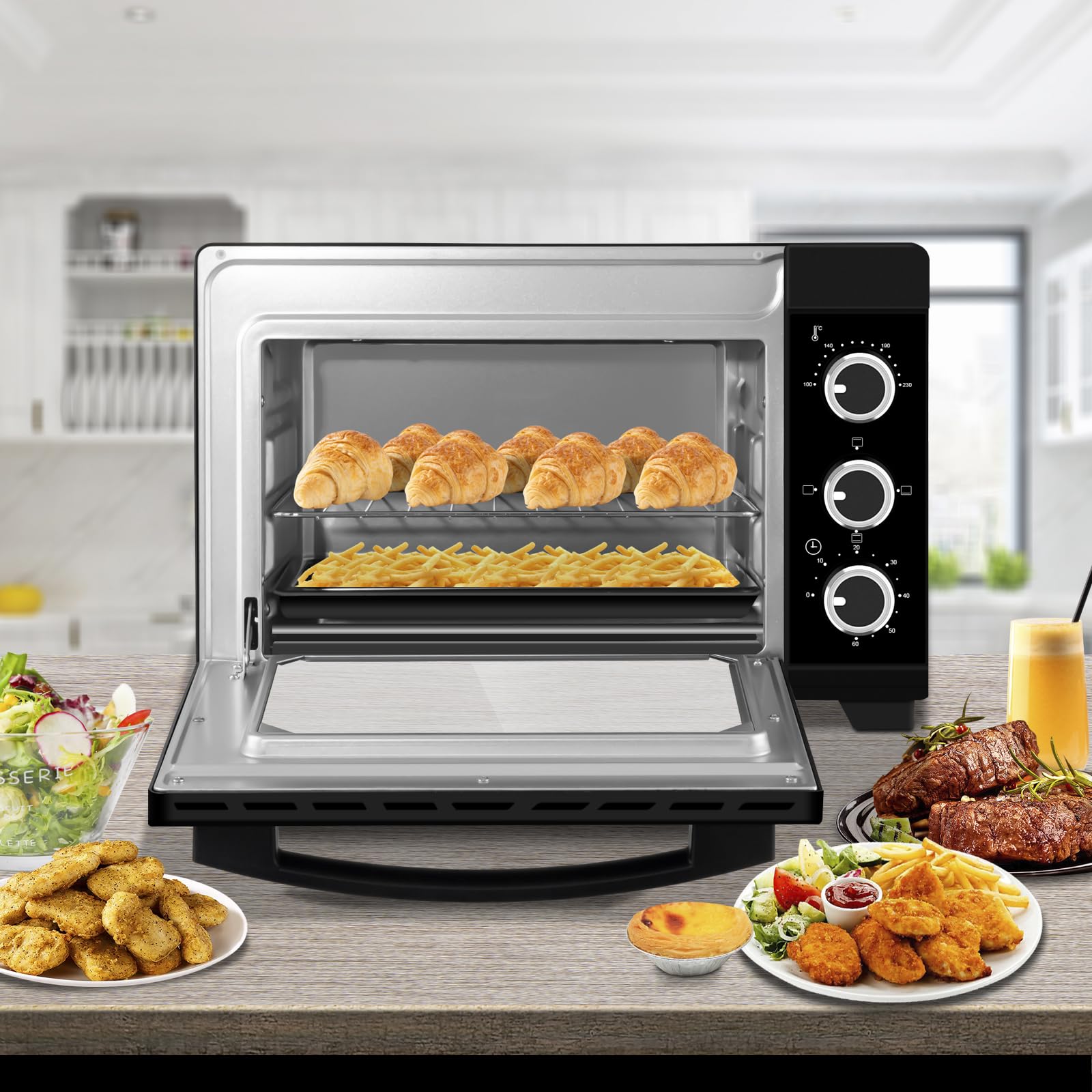 WOLTU Horno Pequeño Sobremesa 21L 1280W 100-230℃ Temporizador Negro