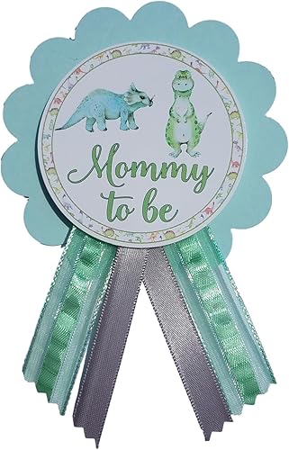 Alfileres de dinosaurio para baby shower para la familia, azul y verde, It's a Boy Baby Sprinkle, Cartulina cintas de raso, Sin gemas. disponible en Yaxa Venezuela