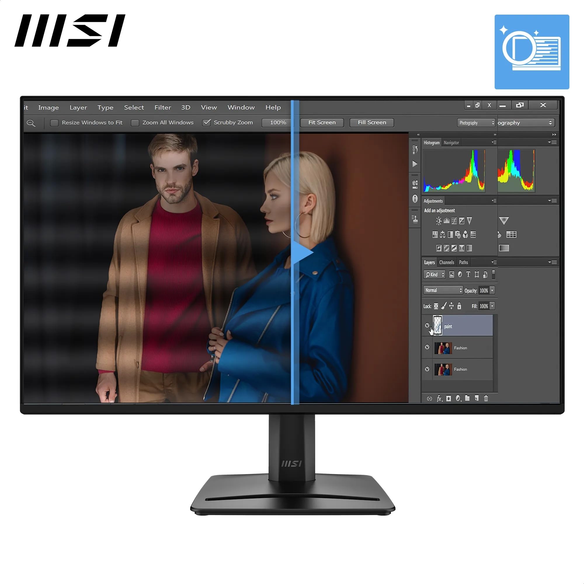 MSI Pro MP275A E14L Écran Professionnel 27" FHD | Dalle IPS 1920x1080, 144 Hz, 1ms, compatible VESA, HDMI, AMD FreeSync™