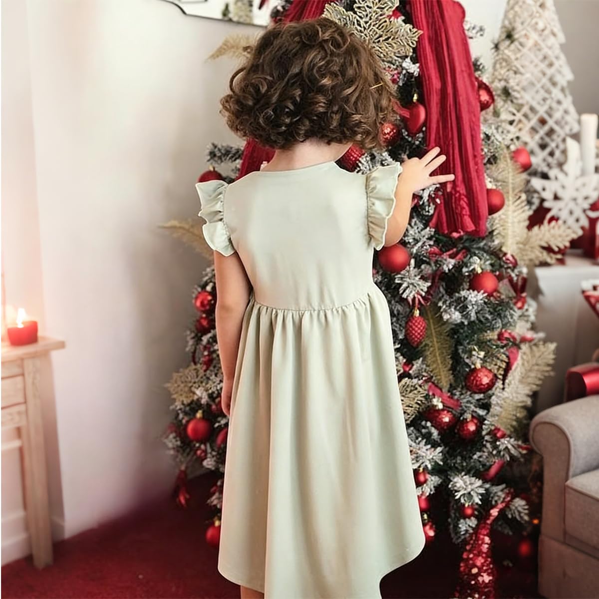 Vestido Niña Casual Corte Asimétrico con Bolsillos Cuello Redondo Elegante