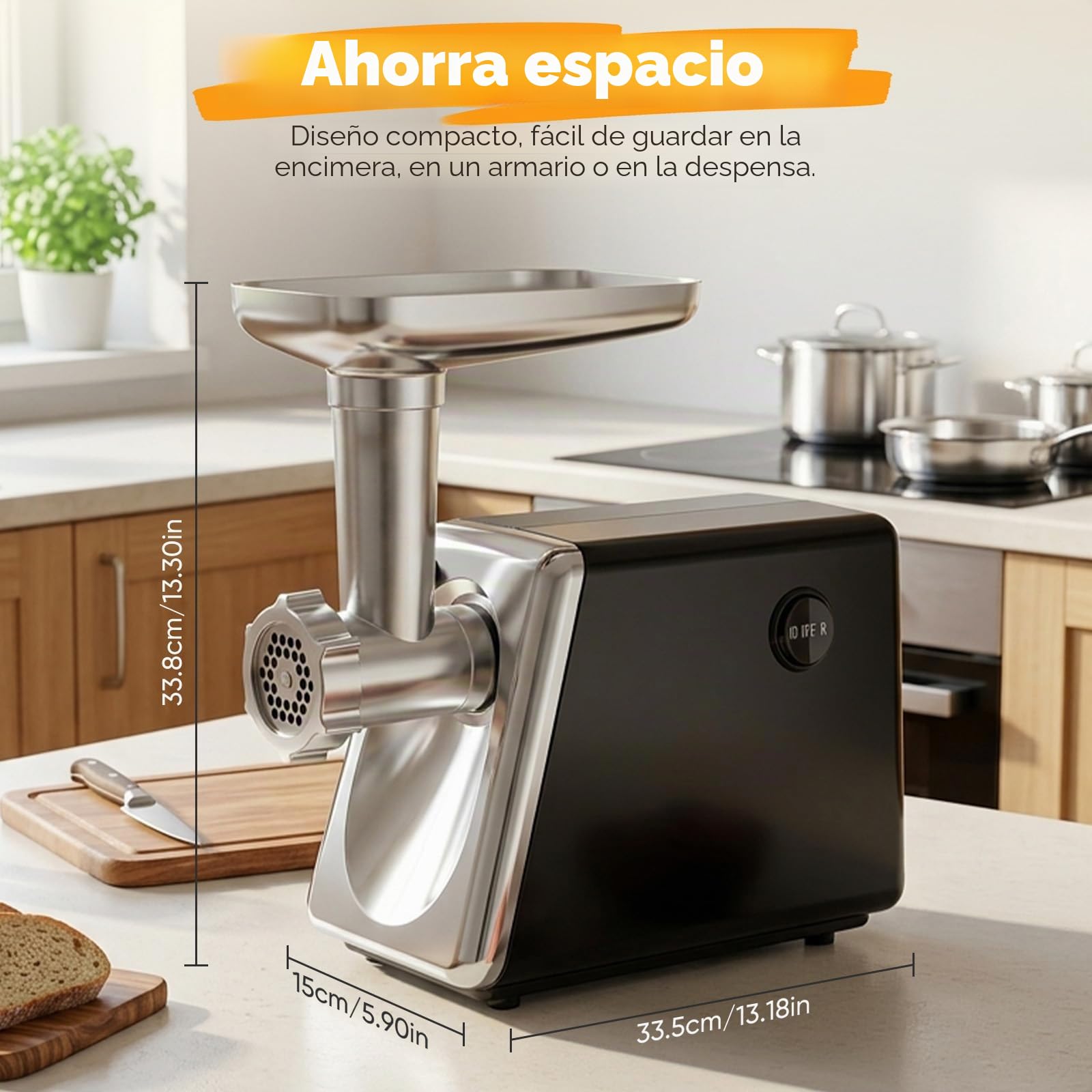 Picadora De Carne Eléctrica 4 En 1 Para Salchichas,Verduras,Queso,Silenciosa Y Protección Contra Sobrecalentamiento,En Acero Inoxidable Y Aluminio,Con 3 Platos De Corte Y Embutidora