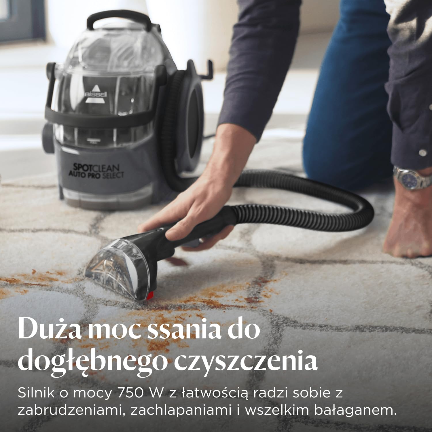 BISSELL SpotClean Auto Pro Select Odkurzacz do Dywanów 750 W 3730N | Przenośny odkurzacz punktowy i do tapicerki, usuwa zachlapania i zabrudzenia po zwierzętach domowych