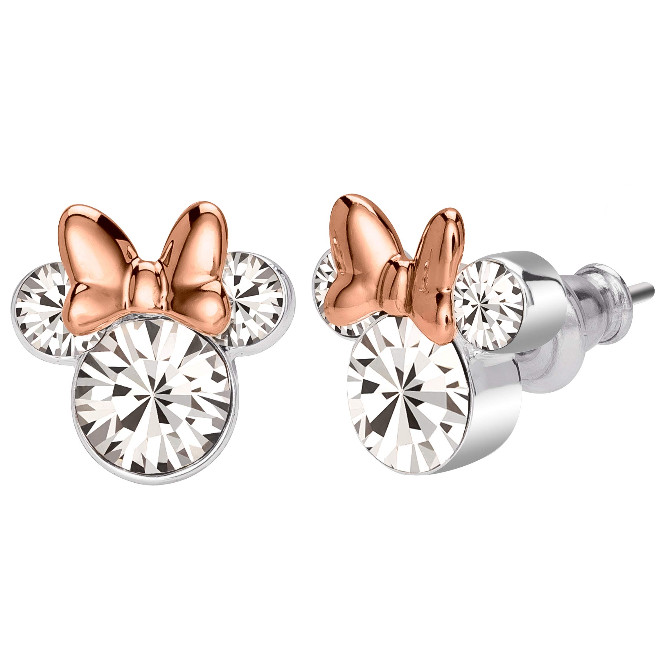 Disney Conjunto Collar y Pendientes Minnie Mouse en Latón, Preciosas Circonitas Blancas, Piedra de Nacimiento de Abril, Aptos para Mujeres y Niñas, Listos para Regalar, Joyas Oficiales