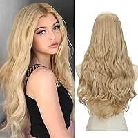 Vista 18 de SARLA - Extensiones de cabello con parte en U, color rubio sucio, para cabeza completa, con clip, de 60,9 cm de largo, ondas rizadas, sintéticas