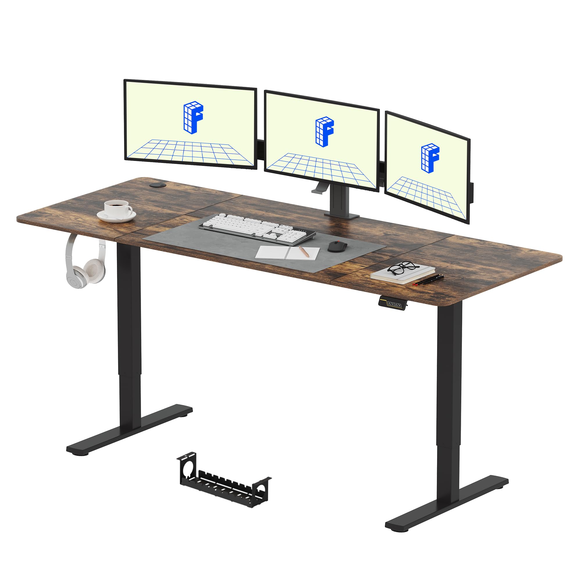 FLEXISPOT 200 * 80cm Electric Standing Desk Adjustable Standing Desk Sit Stand Up Desk Computer Desk with Hook Memory Function for Office and Home (Rustic brown+Black)
