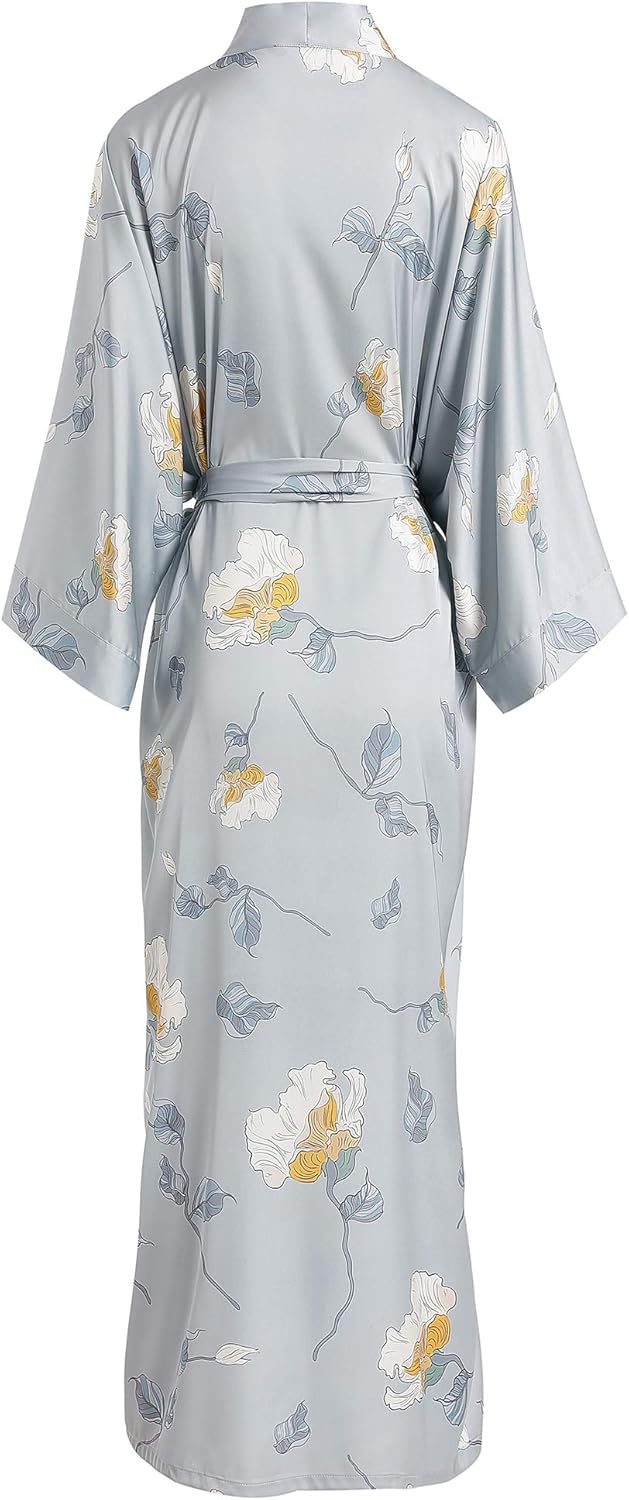 Aensso Long Soft Lightweight Silky Kimonos Robes for Women, Luxury Japanese Floral Womens Kimono Robe - Image 2