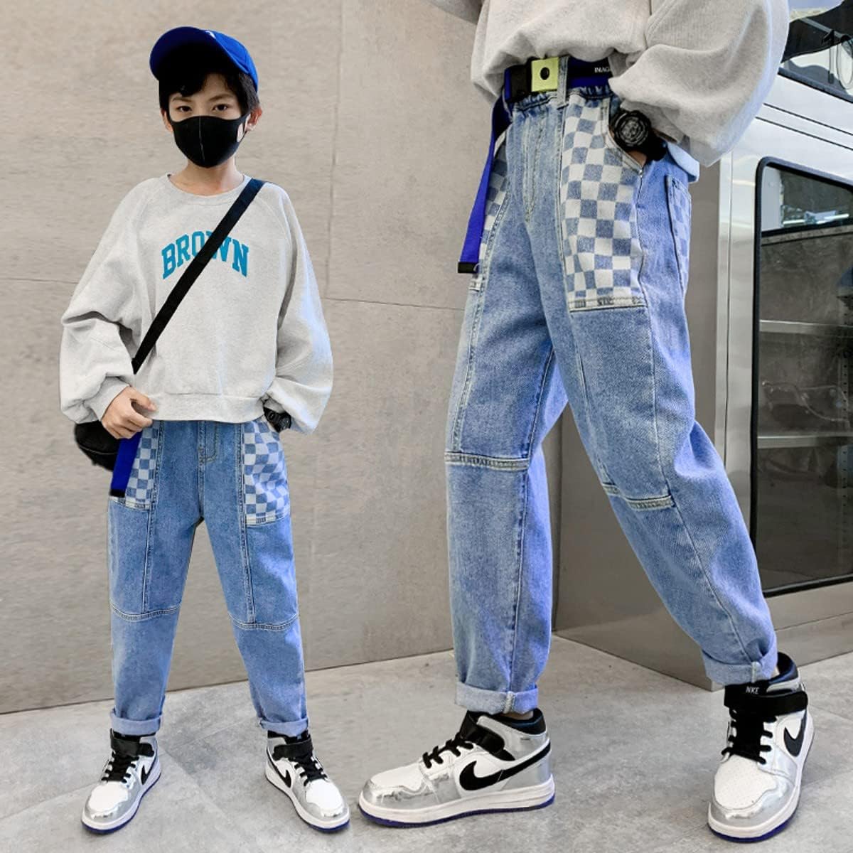 Rolanko Boys Baggy Jeans Elastic Straight fit Stretch Denim Pants