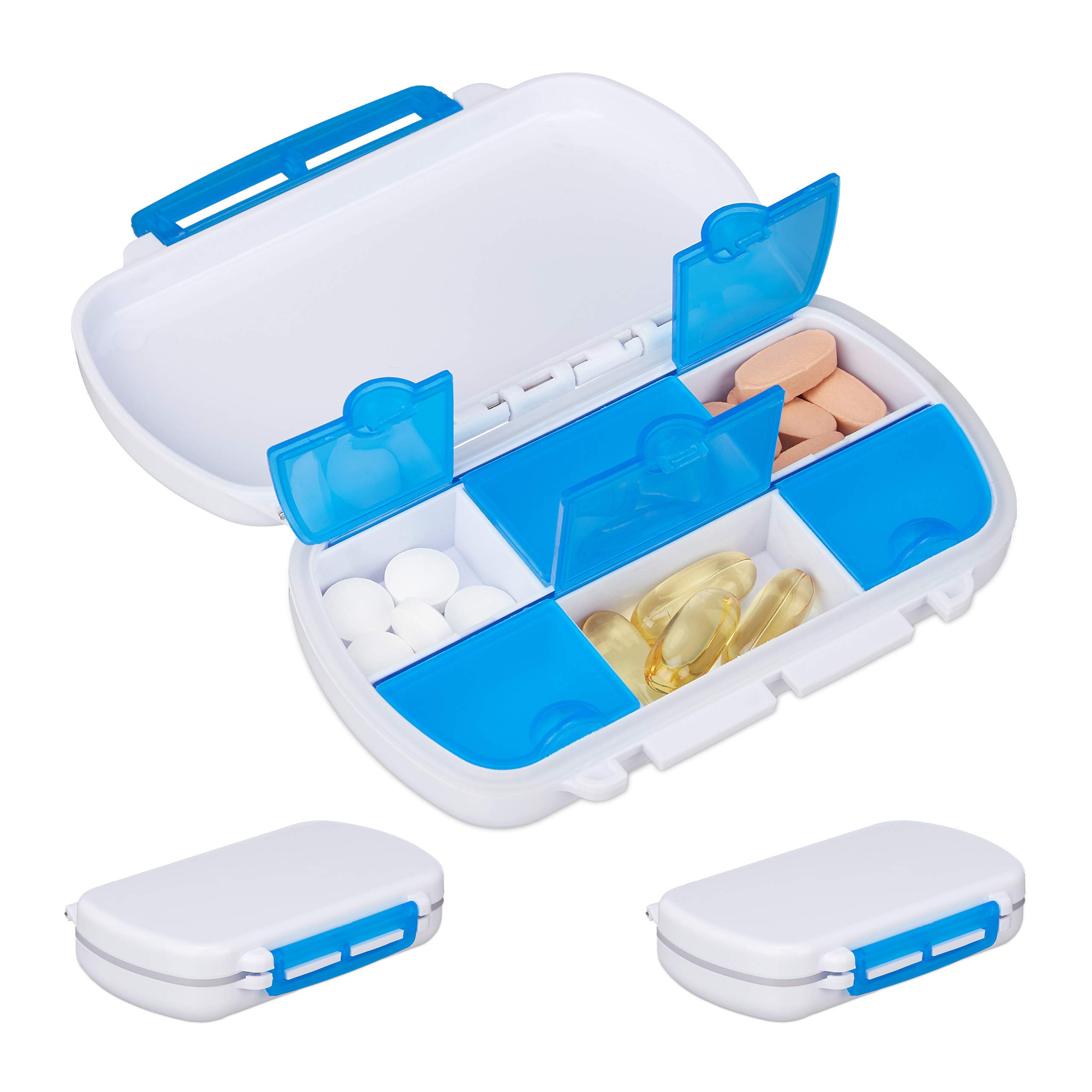 Relaxdays Set 3 Portapillole Impermeabili Plastica senza BPA Bianco Blu