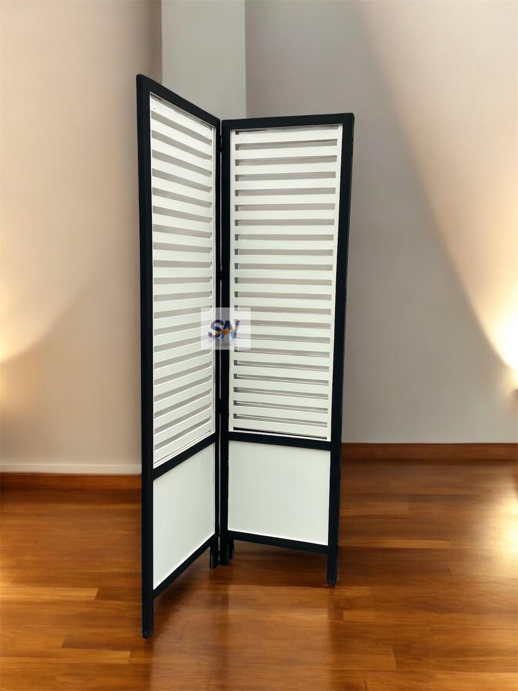 Orion Craft Wooden Room Divider | Wooden Partition for Living Room | Wooden Room Separator | Office Wooden (6 Feet Half Patti Design Black and White) (6 Feet 2 Panel Black and White)-image-38