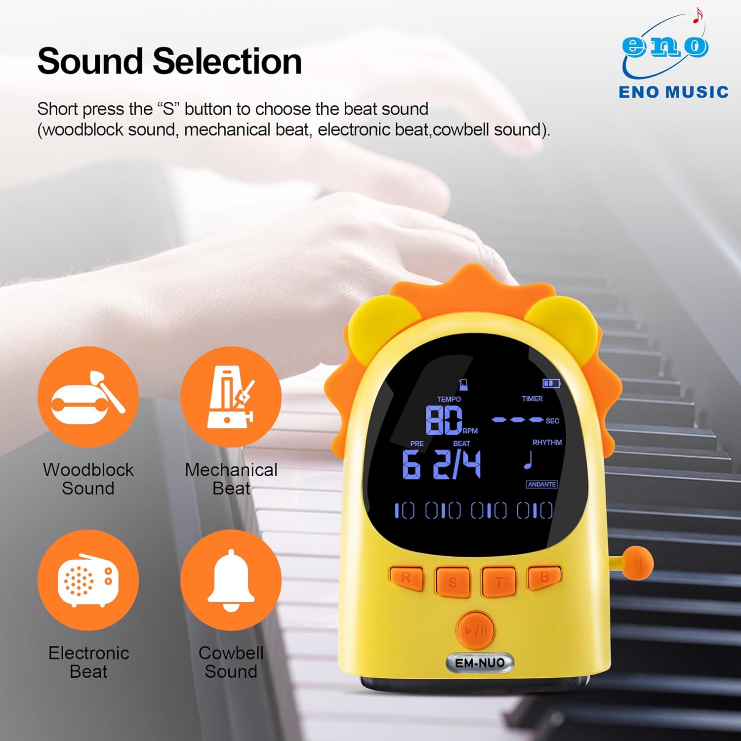 ENO MUSIC Easy Control Cute Cartoon Electric Metronome for Acoustic Guitar Violin Ukulele Players with Big Sound