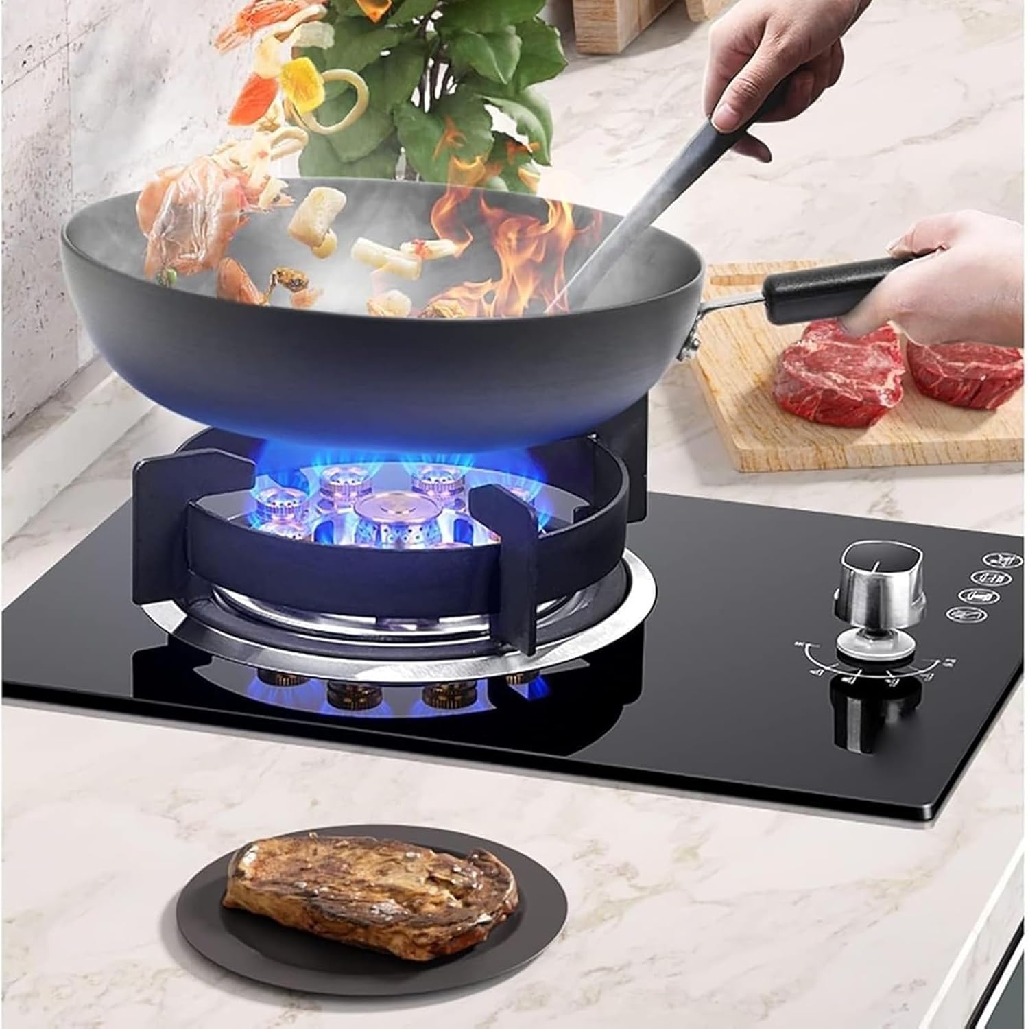 Gas Cooker - Portable Camping Gas Stove, Desktop and Recessed Installation Camping Cooktop, Tempered Glass Gas Stove 9 Cavity Fire Burner, Suitable For Kitchen and RV, 5.2KW(PLG)