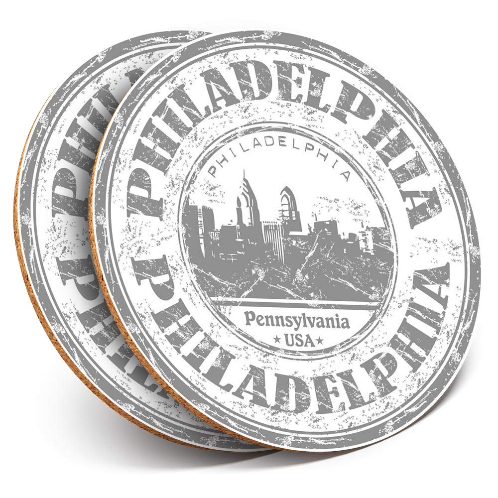 Destination Vinyl Ltd Multicolor 2 X Round Coasters - Philadelphia Usa America - Cork Backed Home Kitchen Accessory Tea Coffee Mug Mat #40405