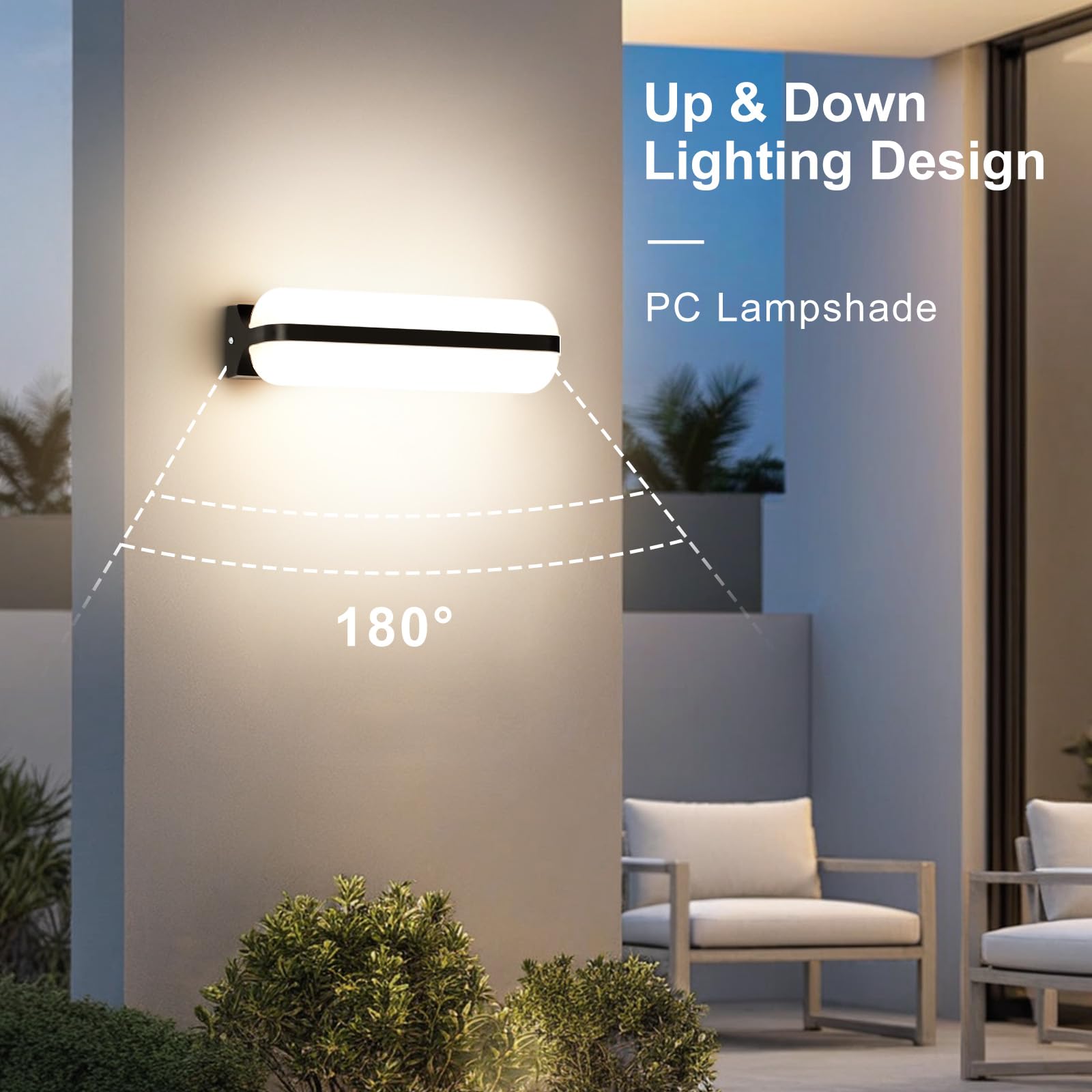 VivaLet LED Applique Murale Intérieure/Exterieur 20W 2000LM, Éclairage Par le Haut et Par le Bas Luminaire Extérieur, 4000K IP65 Etanche Lampe Exterieur Murale Applicable Balcon Couloir Cave Jardin WC