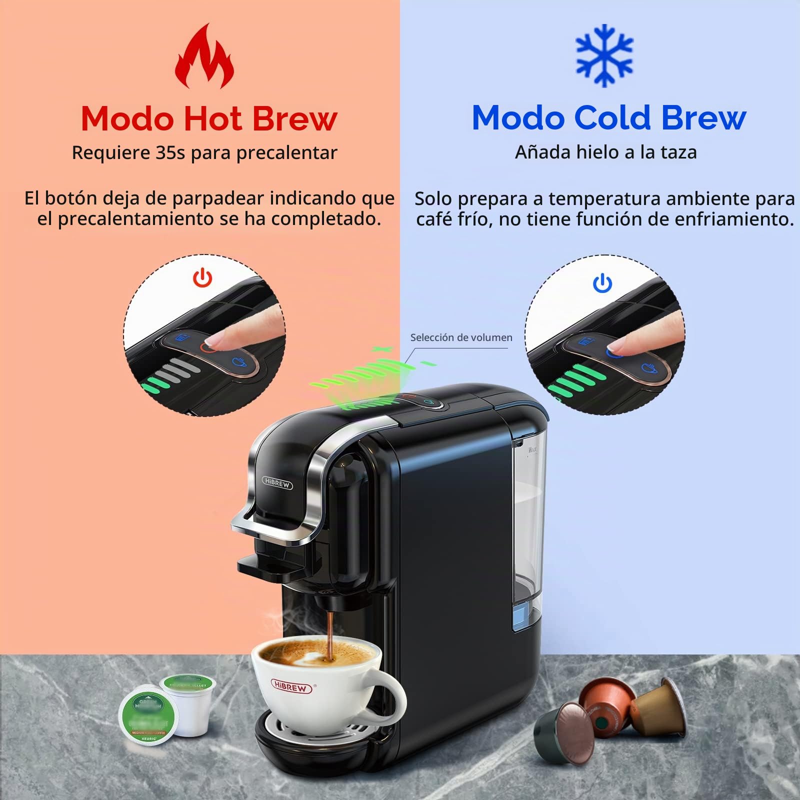 Cafetera de cápsulas HiBREW H2B, cafetera multicápsulas 5 en 1, compatible con cápsulas DG/Nes/K-cup/ESE/café molido, Parada automática, Espresso perfecto, Negro